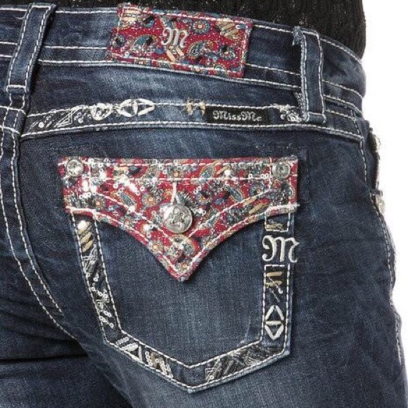 Miss Me Denim - Miss Me Red Paisley Embellished Skinnies